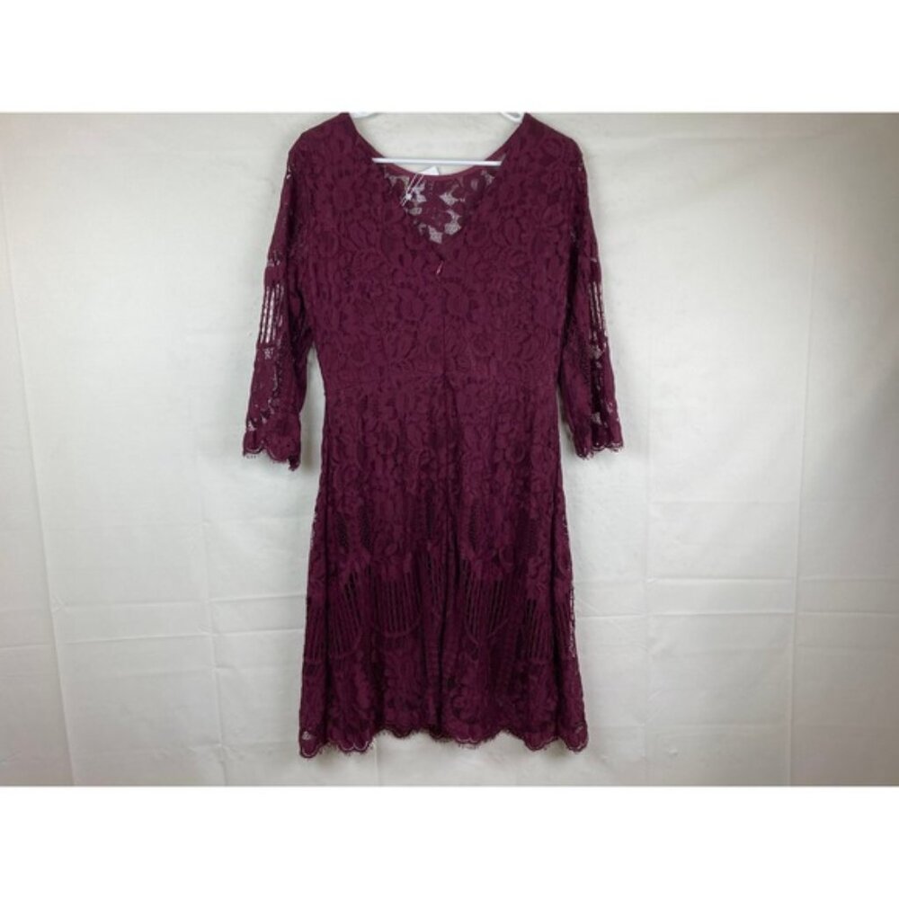 NWT Burgundy Lace V Neck Sz L Burgandy Lace Overlay Dress Cocktail Whimsy Goth